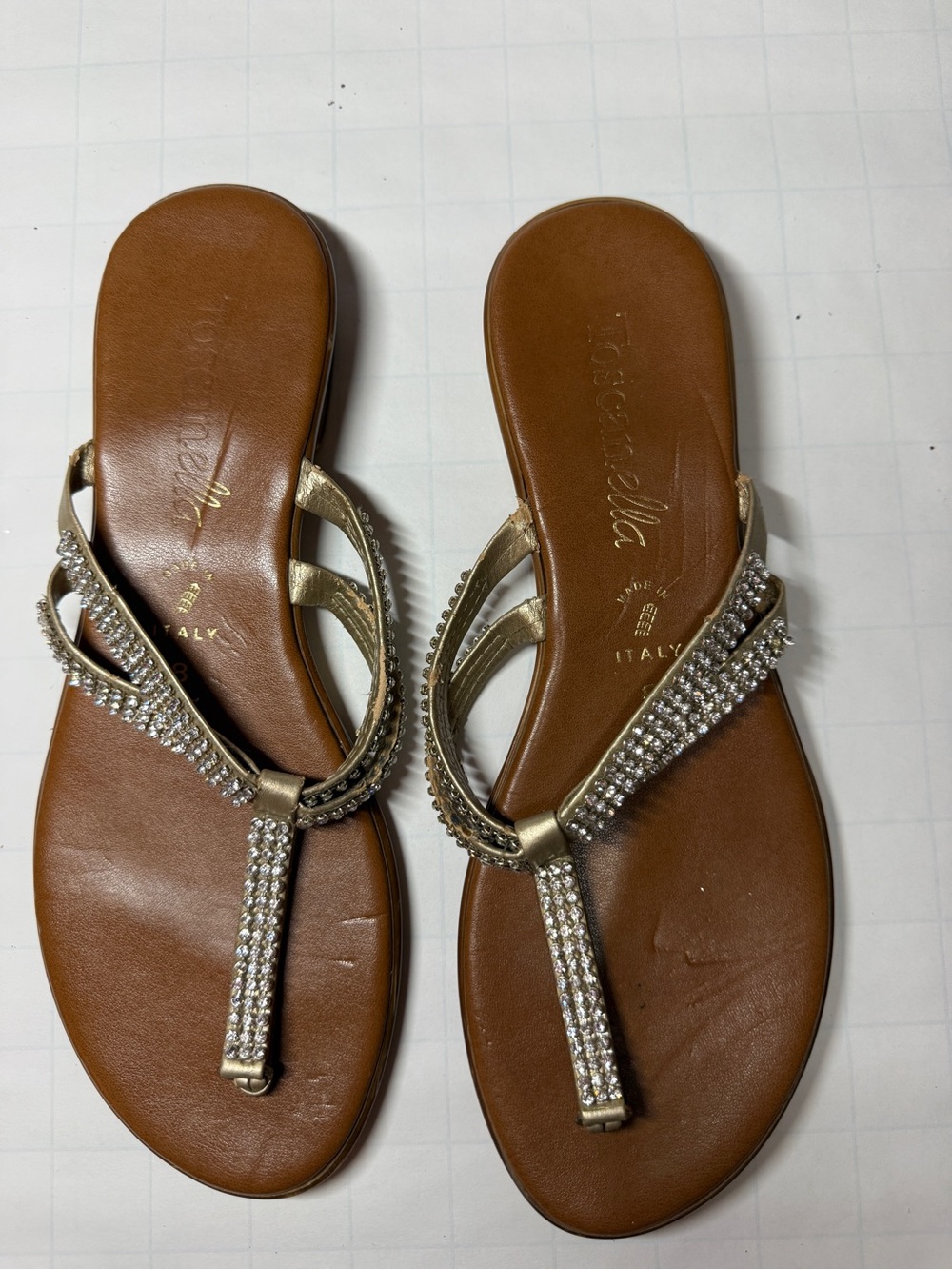 Gold Embellished T-Strap Sandals - Gold